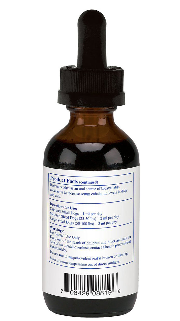 Product facts and directions for use for a bottle of Rx Vitamins Rx B12 supplement on a white background