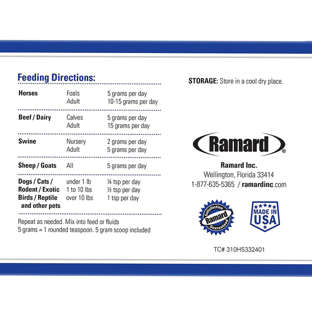 Ramard TOTAL PRE & PROBIOTIC POWDER Equine Digestive Support 8.5oz feeding directions slide 2
