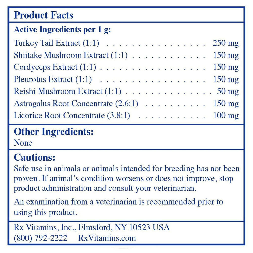 RX Vitamins for Pets RxCoriolus Forte Immune Support Powder product facts slide 2