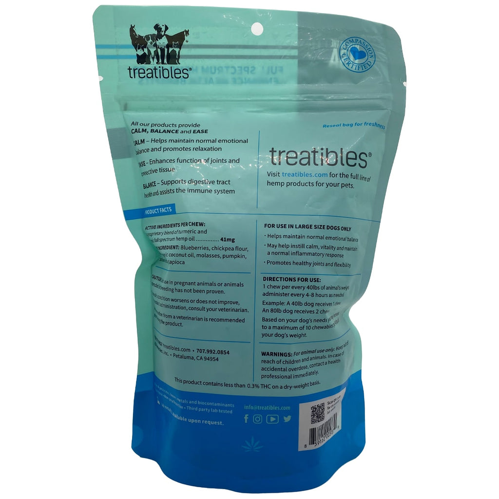 Treatibles Organic Blueberry Hard Chews for Large Dogs - back